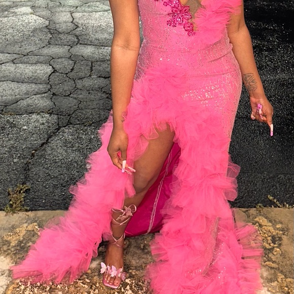 Pink Ruffled Evening Gown - Picture 2 of 2